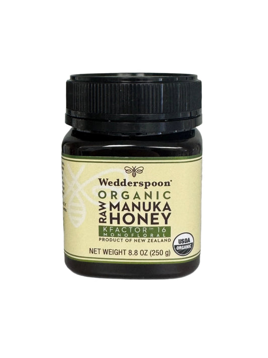 Wedderspoon Raw Organic Manuka Honey KFactor 16, 250g